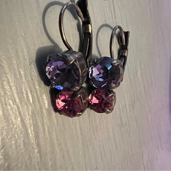 Silver Tone Purple & Pink Crystal Bling Earrings - Picture 2 of 7
